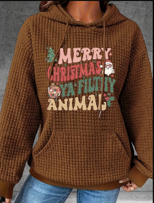 PREORDER Merry Christmas Ya Filthy Animal Knit Waffle Pullover Hooded Sweater