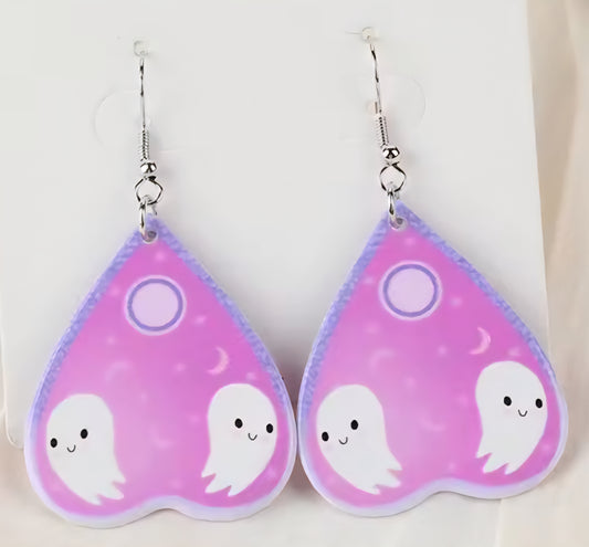 PREORDER Halloween Pink Ghost Ouija Board Acrylic Dangle Earrings