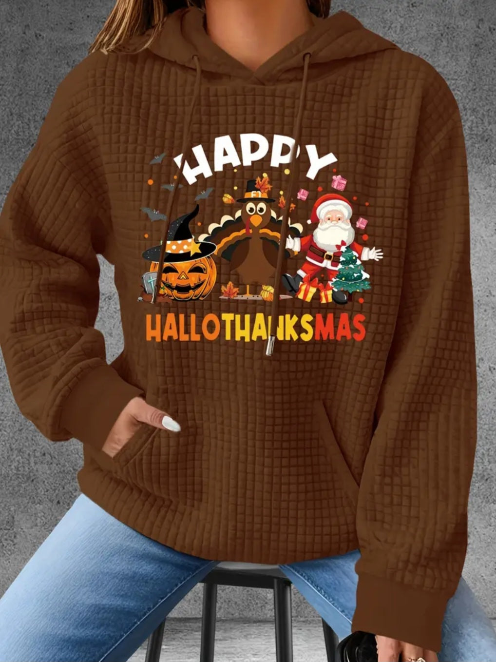PREORDER Hallothanksmas Knit Waffle Pullover Hooded Sweater