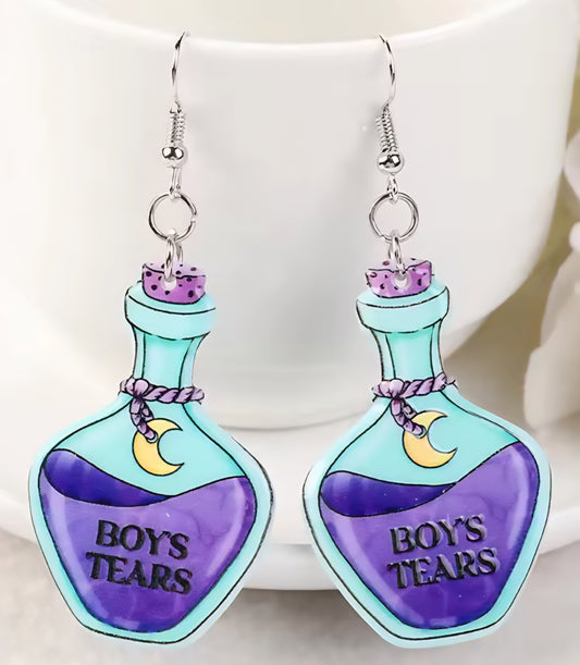 PREORDER Halloween Boy Tears Potion Acrylic Dangle Earrings