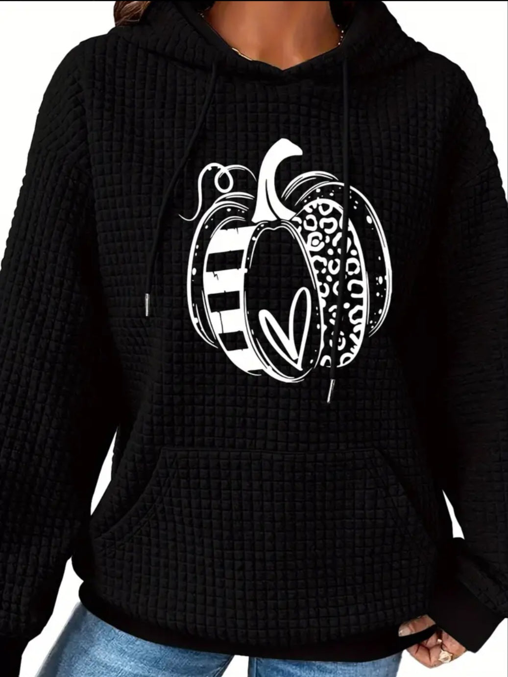 PREORDER Halloween Pumpkin Love Knit Waffle Pullover Hooded Sweater