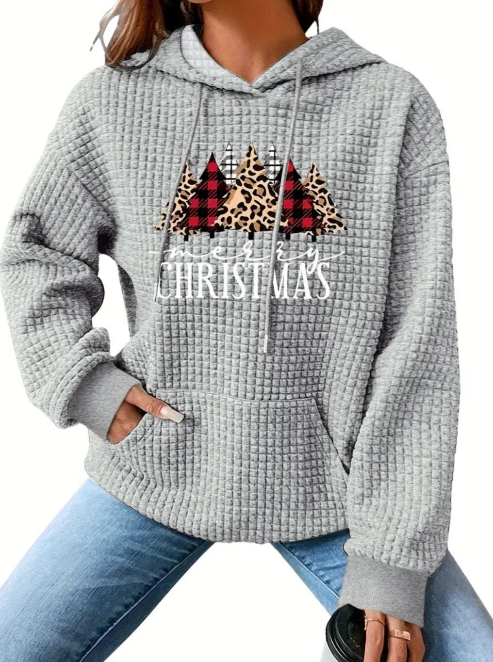 PREORDER Merry Christmas Knit Waffle Pullover Hooded Sweater