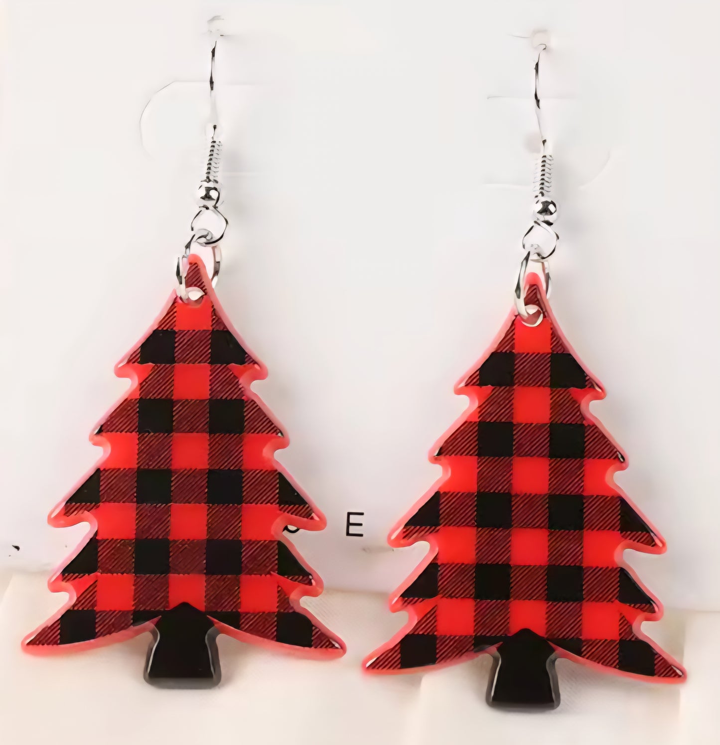 PREORDER Christmas Red Buffalo Plaid Tree Acrylic Dangle Earrings