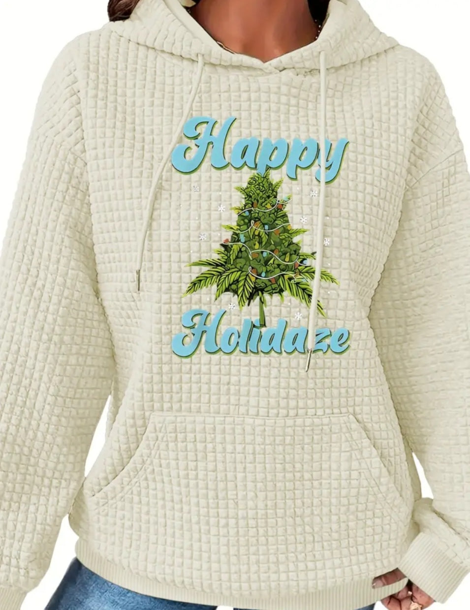 PREORDER Christmas Happy Holidaze Knit Waffle Pullover Hooded Sweater