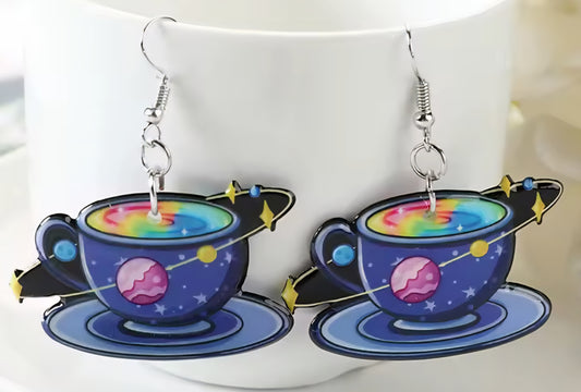 PREORDER Halloween Space Tea Acrylic Dangle Earrings