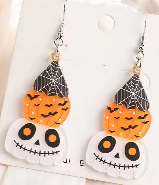 PREORDER Halloween Jack O Lantern Spider Bat Pumpkins Dangle Earrings