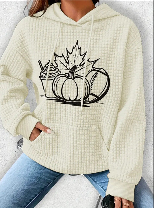 PREORDER Halloween Pumpkin Spice & Football Knit Waffle Pullover Hooded Sweater
