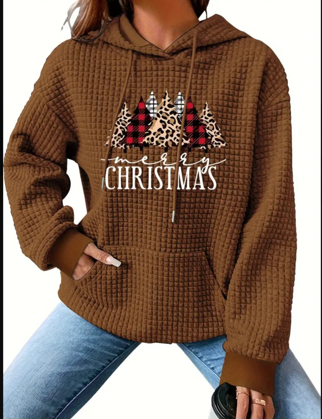 PREORDER Merry Christmas Knit Waffle Pullover Hooded Sweater