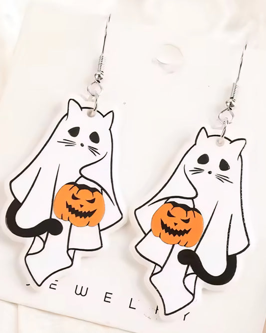 PREORDER Halloween Black Cat Ghost Pumpkin Acrylic Earrings