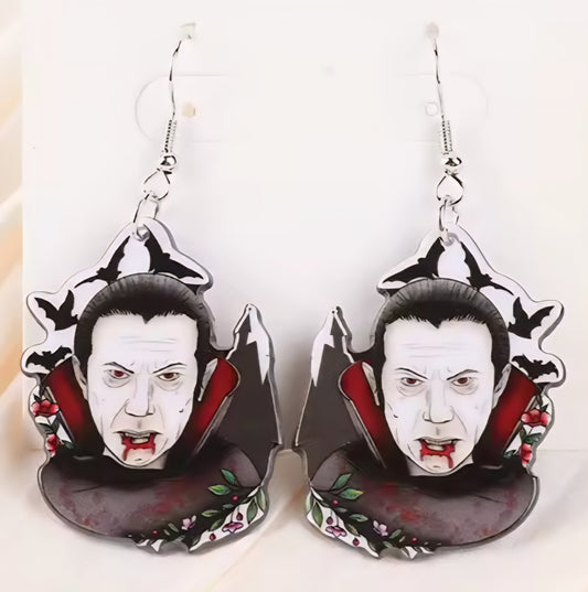 PREORDER Halloween Count Dracula Acrylic Dangle Earrings