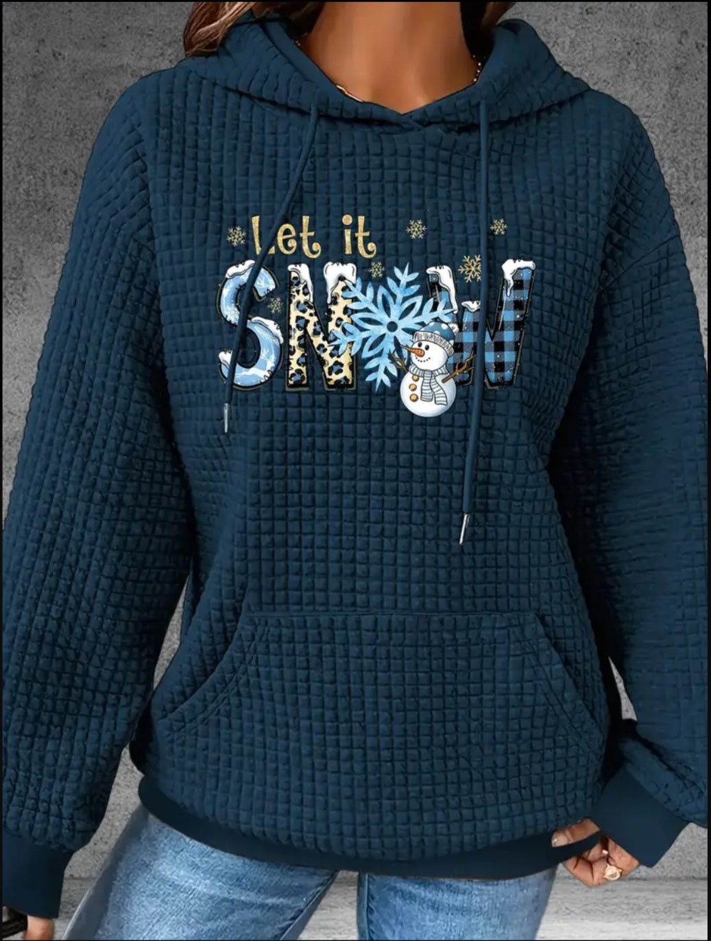 PREORDER Christmas Let It Snow Knit Waffle Pullover Hooded Sweater