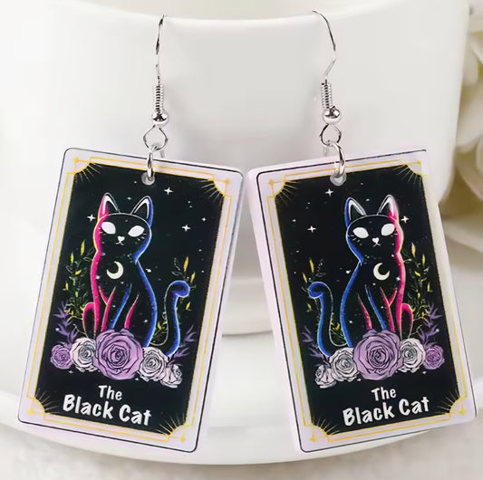 PREORDER Halloween The Black Cat Tarot Card Acrylic Earrings