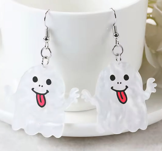 PREORDER Halloween Funny Ghost Acrylic Dangle Earrings