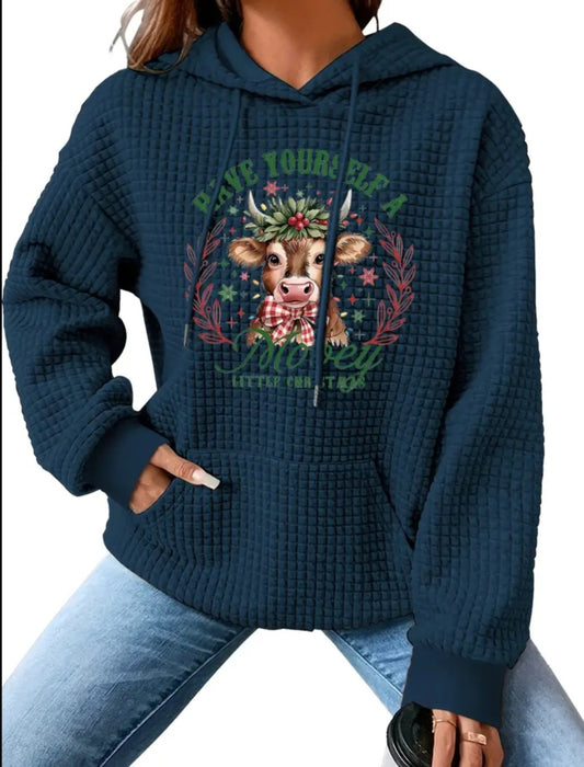 PREORDER Mooey Little Christmas Knit Waffle Pullover Hooded Sweater