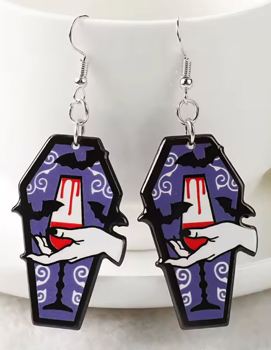 PREORDER Halloween Bat Vampire Blood  Acrylic Dangle Earrings