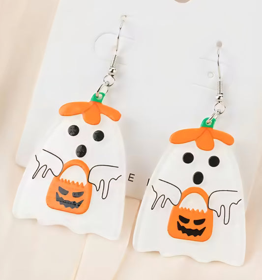 PREORDER Halloween Ghost Jack O Lantern Acrylic Dangle Earrings