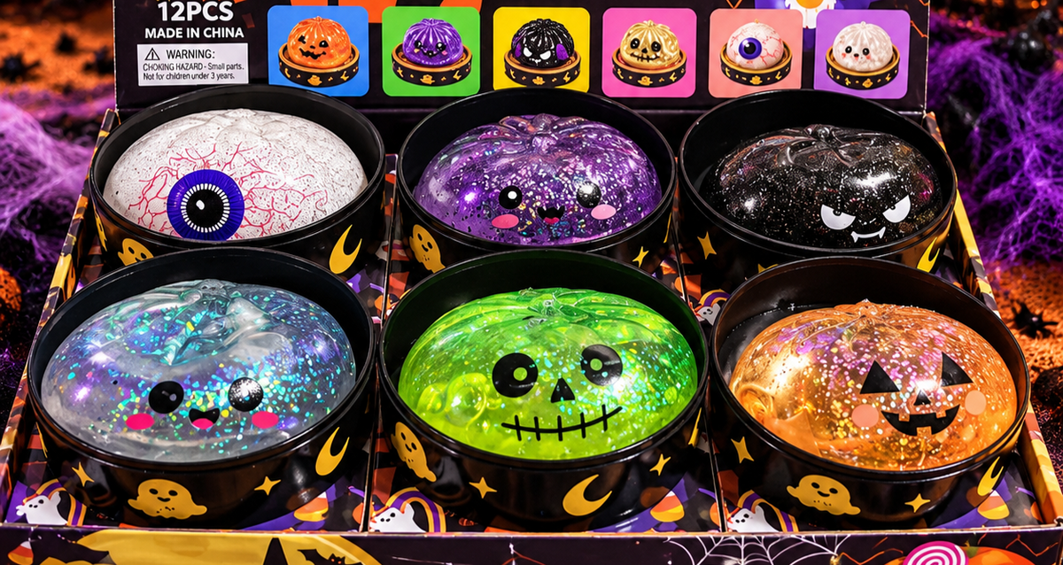 Mystery Halloween Face Dumpling Glitter Maltose Squishy