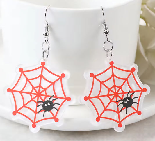 PREORDER Halloween Spider Web Acrylic Dangle Earrings