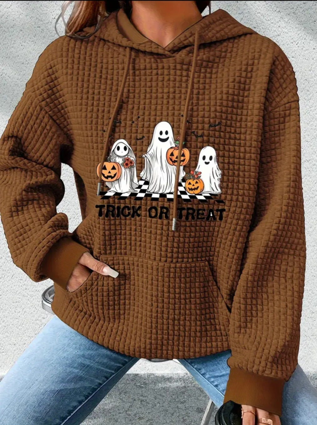 PREORDER Halloween Trick Or Treat Ghost Knit Pullover Hooded Sweater