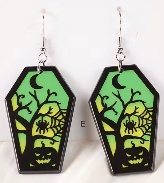 PREORDER Halloween Jack O Lantern Coffin Ombre Acrylic Dangle Earrings