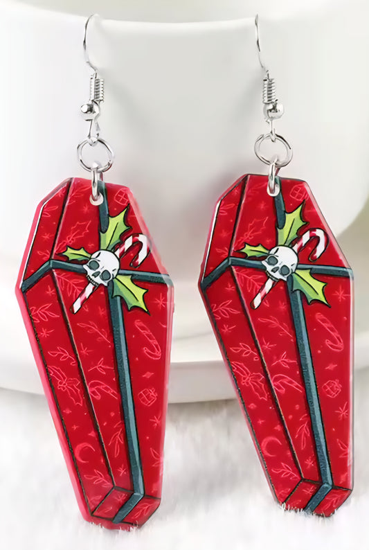 PREORDER Halloween/Christmas Red Coffin Acrylic Dangle Earrings