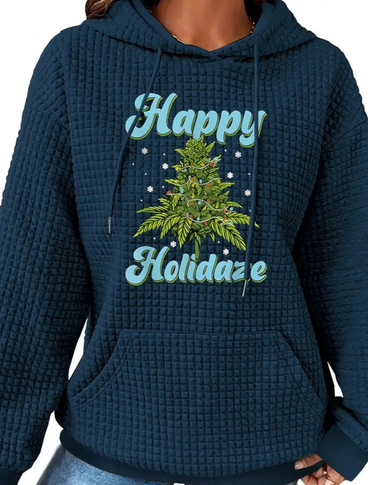 PREORDER Christmas Happy Holidaze Knit Waffle Pullover Hooded Sweater