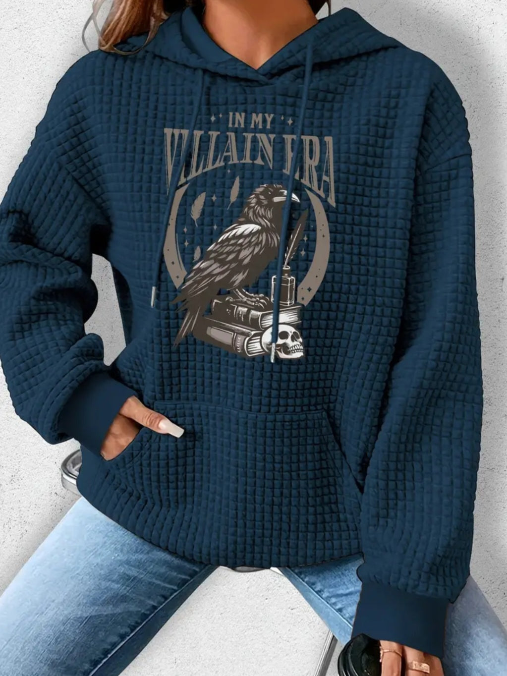 PREORDER Halloween Villian Era Edgar Allen Poe Knit Waffle Pullover Hooded Sweater