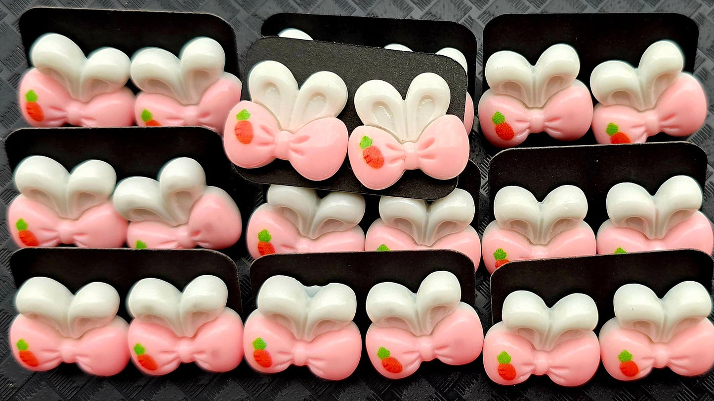 EASTER BUNNY EAR BOW RESIN STUD EARRINGS