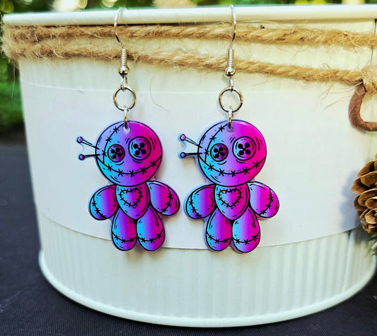 HALLOWEEN Purple Voodoo Doll Acrylic Dangle Earrings