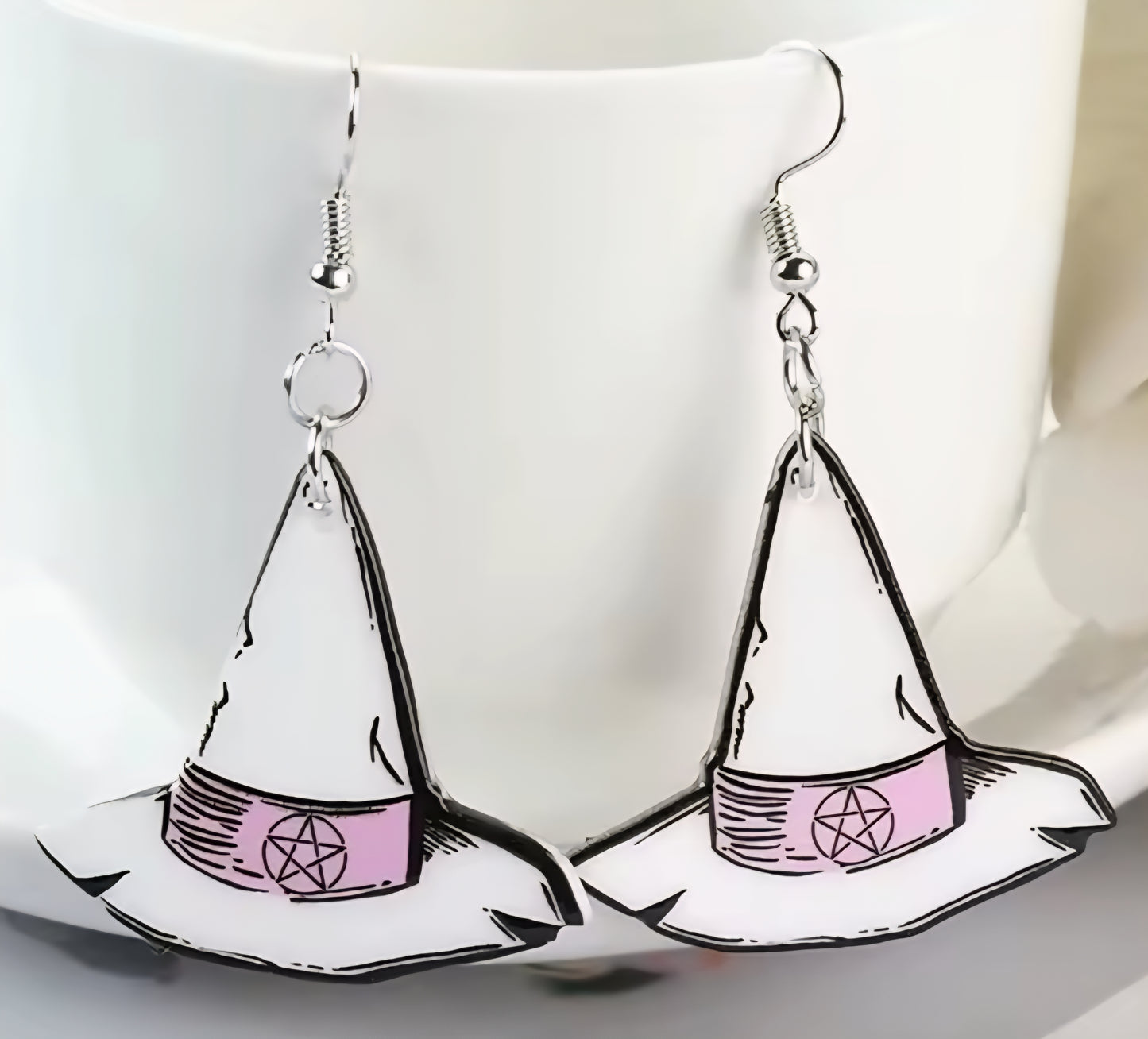 PREORDER Halloween White Witch Hat Dangle Earrings