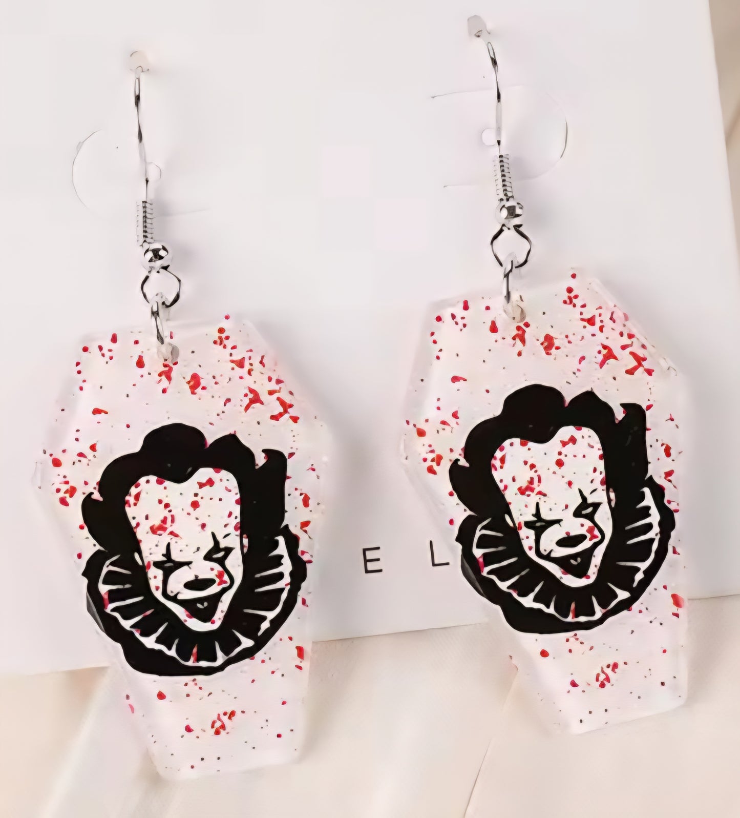 PREORDER Halloween Pennywise Blood Splatter Coffin Acrylic Dangle Earrings