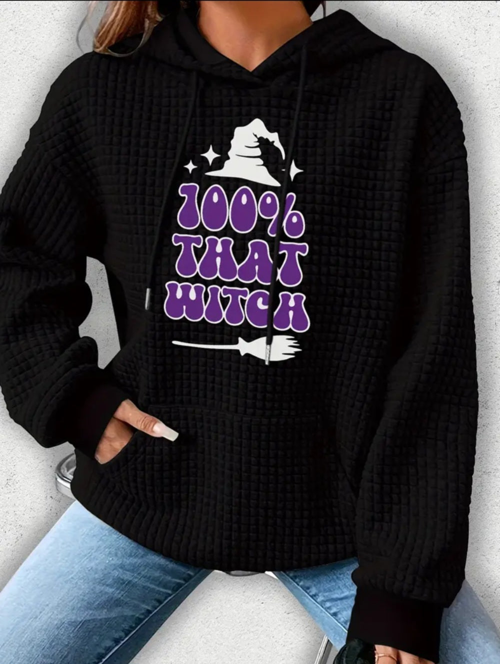 PREORDER Halloween 100% That Witch Knit Waffle Pullover Hooded Sweater