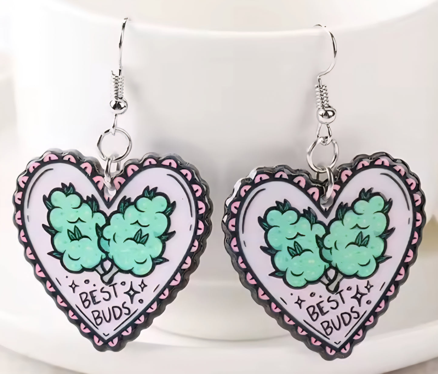 PREORDER Halloween 420 Best Buds Heart Acrylic Dangle Earrings