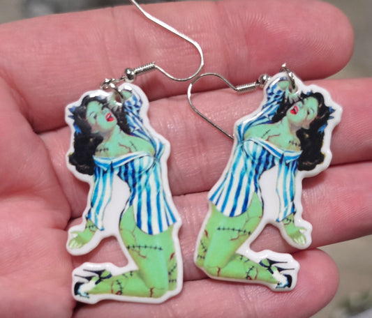 Green Pin Up Girl Earrings