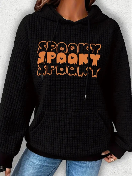 PREORDER Halloween Spooky Spooky Spooky Knit Waffle Pullover Hooded Sweater