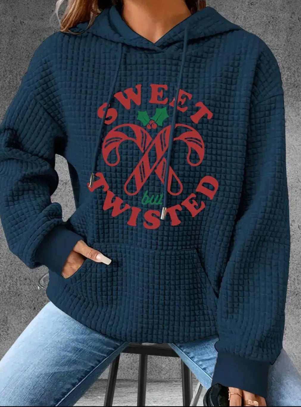 PREORDER Christmas Sweet But Twisted Knit Waffle Pullover Hooded Sweater
