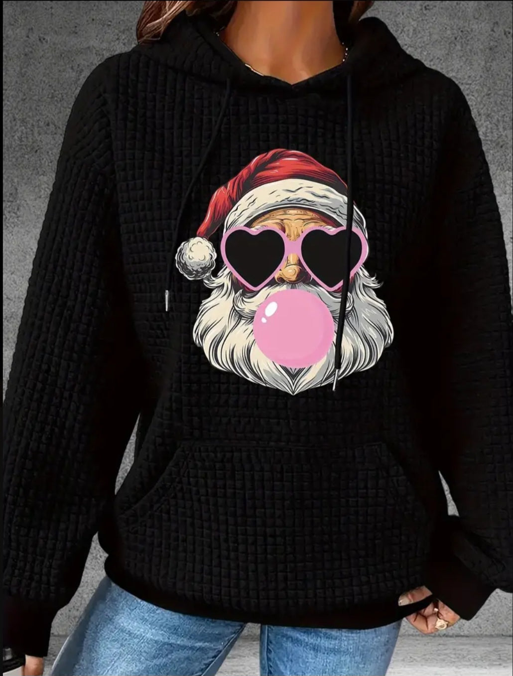 PREORDER Bubblegum Santa Knit Waffle Pullover Hooded Sweater