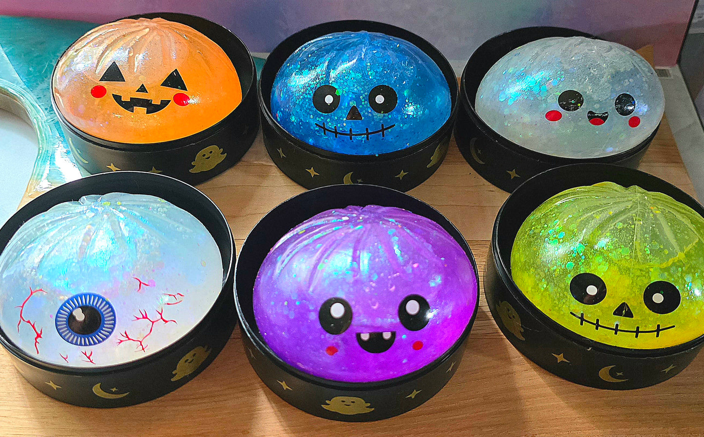 Mystery Halloween Face Dumpling Glitter Maltose Squishy