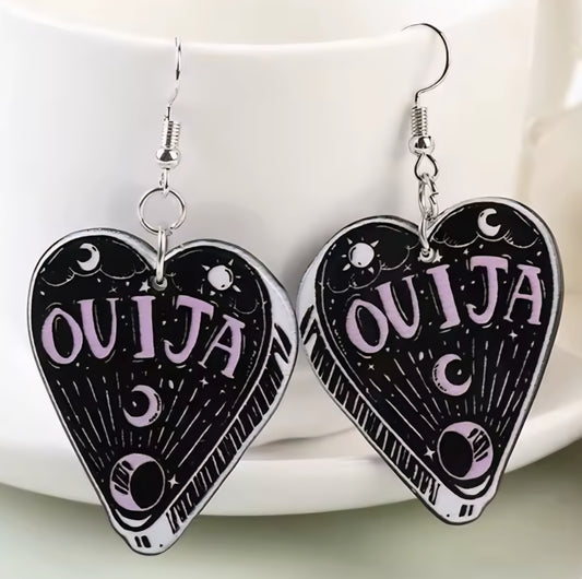 PREORDER Halloween Black Ouija Board Acrylic Dangle Earrings