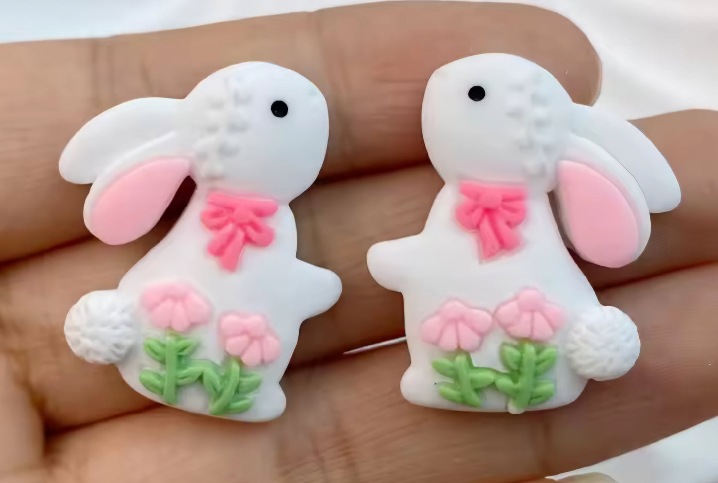 EASTER WHITE BUNNY FLORAL RESIN STUD EARRINGS
