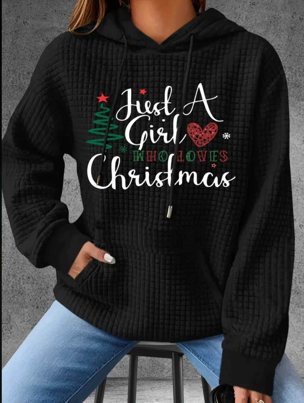 PREORDER Just A Girl Who Loves Christmas Knit Waffle Pullover Hooded Sweater