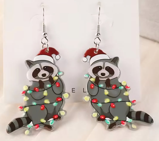 PREORDER Christmas Lights Raccoon Acrylic Dangle Earrings