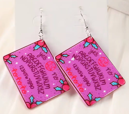PREORDER Halloween Hot Pink Ouija Board Acrylic Dangle Earrings