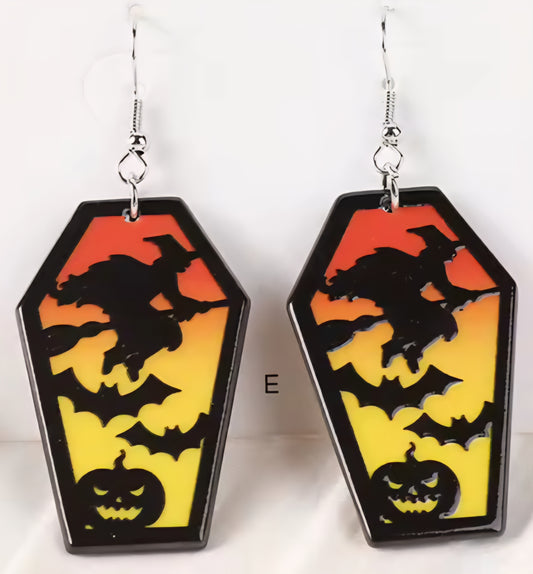 PREORDER Halloween Witch Coffin Ombre Acrylic Dangle Earrings
