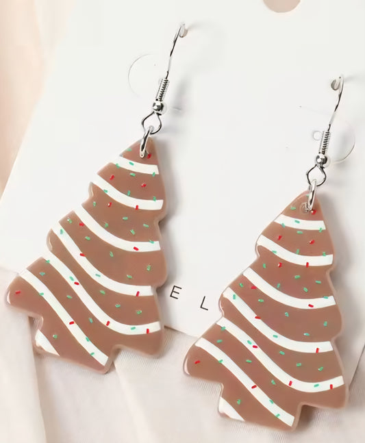PREORDER Christmas Chocolate Tree Cake Acrylic Dangle Earrings