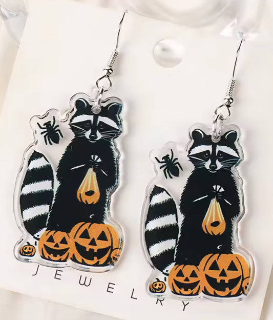 PREORDER Halloween Trick Or Treat Raccoon Dangle Earrings