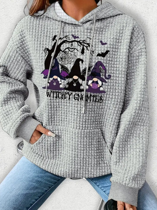 PREORDER Halloween 100% Witchy Gnome Knit Waffle Pullover Hooded Sweater