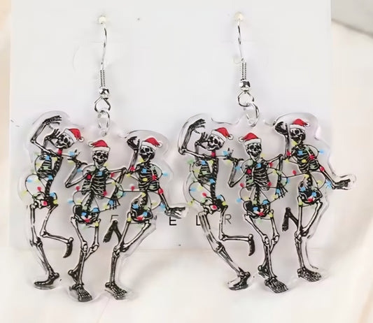 PREORDER Christmas Skeleton Drinking Buddies Acrylic Dangle Earrings