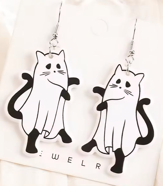 PREORDER Halloween Black Cat Ghost Acrylic Earrings