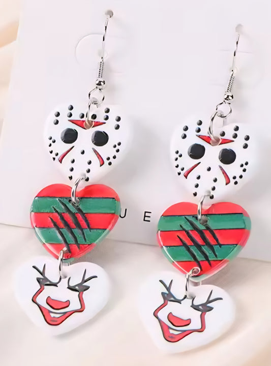 PREORDER Halloween Sleepy Jason Jig Three Hearts Acrylic Dangle Earrings